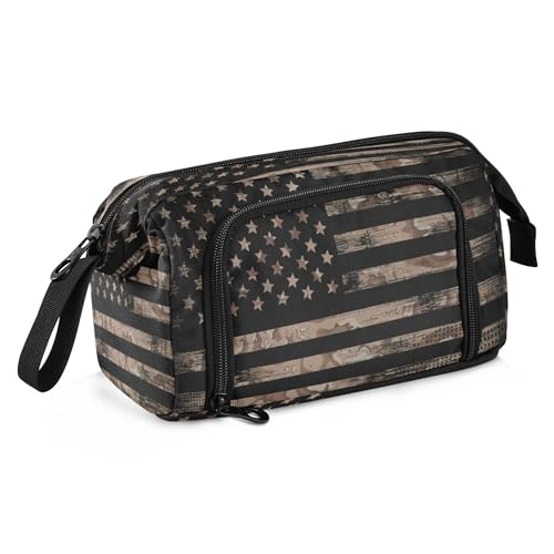 Image of Fisyme Vintage Brown American Flag Pencil Case Large Capacity Pencil Pouch Pen Bags Box Big Makeup Pencil Case Organizer