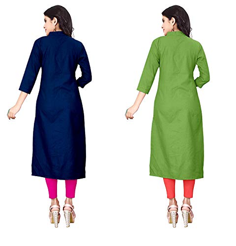 Image of NATEK Women's Cotton Straight Plain Kurtis Combo Pack of 2