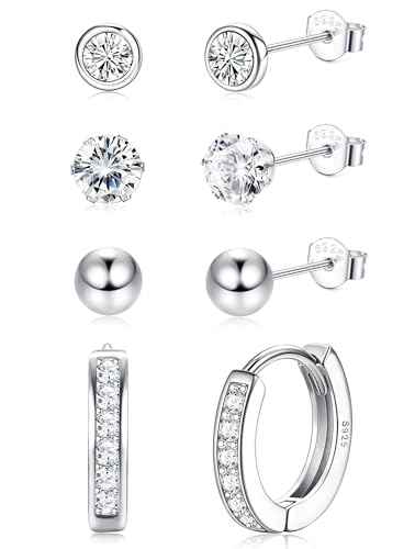 LOLIAS 4 Paar 925 Sterling Silber Ohrstecker für Damen Mädchen...