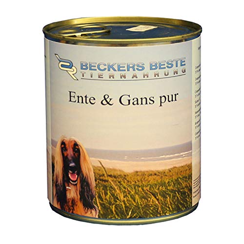 Beckers Beste Tiernahrung - getreidefrei Hundefutter Ente + Gans pur 12x 800 g - Nassfutter für Hunde - Dosenfutter Allergie – Barf verzehrfertig- für große & kleine Hunde