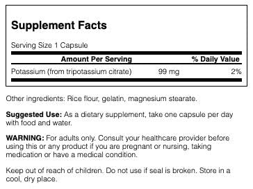 Swanson Potassium Citrate - Mineral Supplement Promoting Heart Health & Energy Support - Aids Optimal Nerve & Kidney Function With Natural Ingredients - (120 Capsules, 99Mg Each) 4 Pack #TOP1