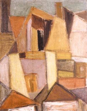 Peinture à l'huile de collection Rodes and Walls de Szentendre 1940s Maria Modok toile