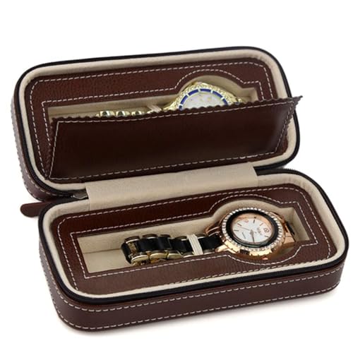 genkigold Luxury Watch Travel Case: Brown Portable 2-Slot Watch Organizer for Men - Stylish Watch Display Case - Fits Wrist Watches & Smart Watches