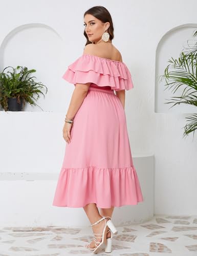 Image of KOJOOIN Women Plus Size Off Shoulder Maxi Dress Ruffle Flowy Casual Summer Boho Long Dresses