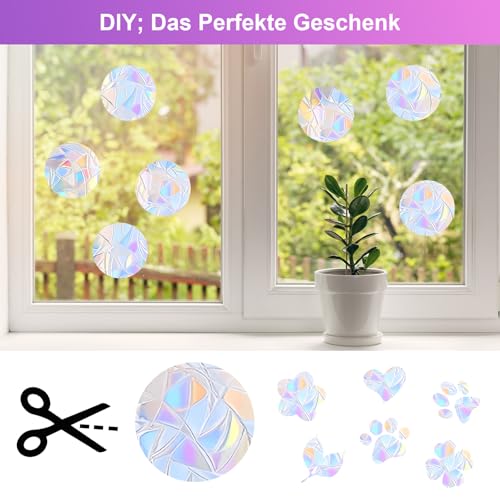 Prisma Fensteraufkleber, 144 Runden Suncatcher Sticker Prisma Fensteraufkleber für Vogelschläge, Vogelschutz Fenster Kreisförmig Sonnenfänger Vogelschutz Regenbogen Fensterfolie Aufkleber