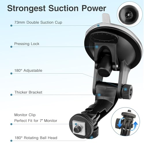 Gonifeto Backup Camera Monitor Mount,(7in) Rear View Camera Display Monitor Suction Cup Holder, Rvs Windshield Back Up Camera Screen Mounting Bracket,Vehicle Rearview Reverse Cam Window Mount Kit