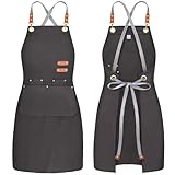 BeLuyi chef apron bib tool apron for man woman cross back straps with 4 pockets for kitchen cooking gardening baking working(black)