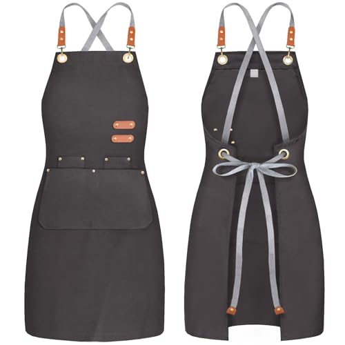 BeLuyi chef apron bib tool apron for man woman cross back straps with 4 pockets for kitchen cooking gardening baking working(black)