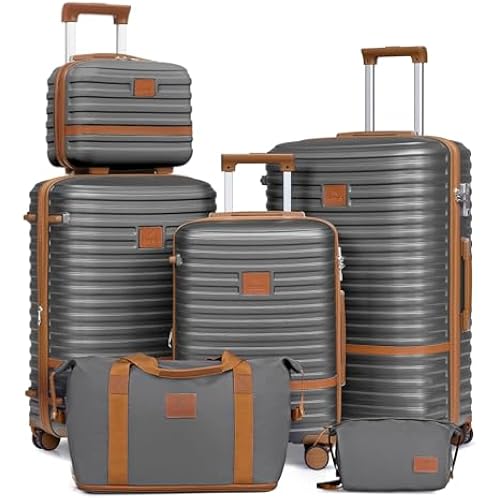 Joyway Luggage Set 3 Piece Suitcase Sets with Spinner Wheel,Hardside Expandable Travel Laggage with TSA Lock (13/20/24/28 Grey brown
