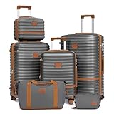 Joyway Luggage Set 3 Piece Suitcase Sets with Spinner Wheel,Hardside Expandable Travel Laggage with TSA Lock (13/20/24/28 Grey brown