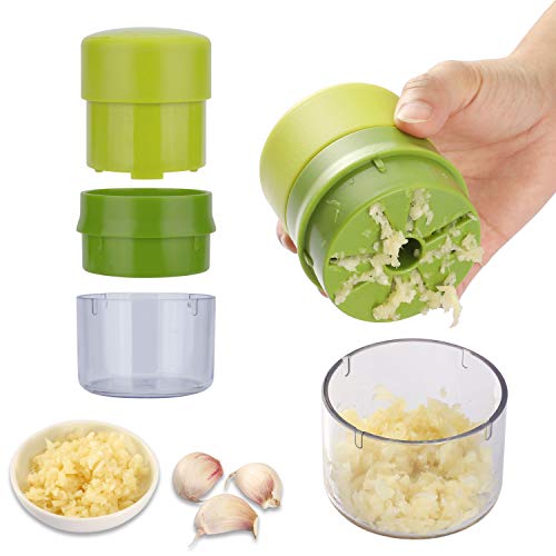 Garlic Press, Garlic Chopper Garlic Crusher Machine Multifunction Mincer with Storage Container Kitchen Gadget Dishwasher Safe