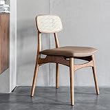 TKHP Rattan Cane Dining Side Chair, Patio Dining Chairs, Wooden Lounge Seat, Lazy Backrest Balcony W