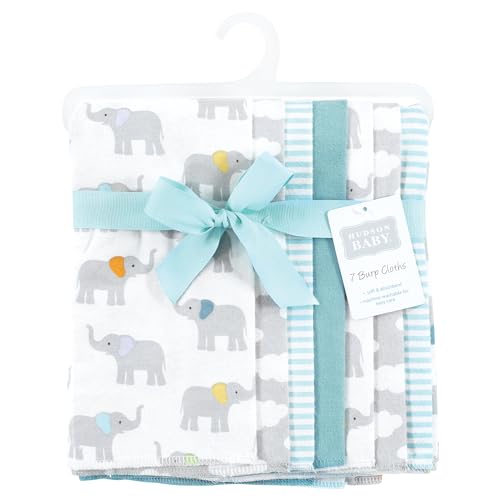 Image of Hudson Baby Unisex Baby Flannel Burp Cloth 7pk, Teal Elephant, One Size