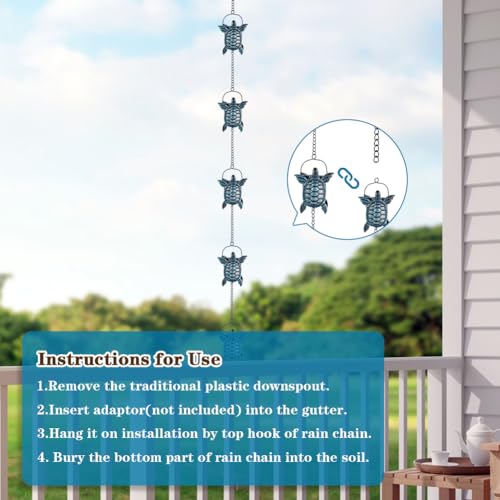 image for giole 10 FT Rain Chains for Gutter, Rain Chain with 12 Turtle Shape Cu