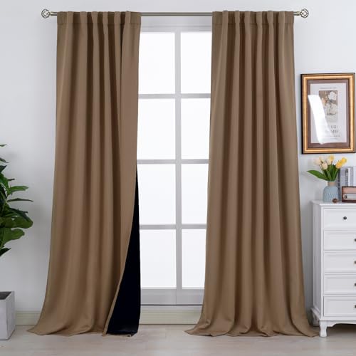 BGment Full Room Darkening Curtains 108 Inches Long for Living Room, Taupe