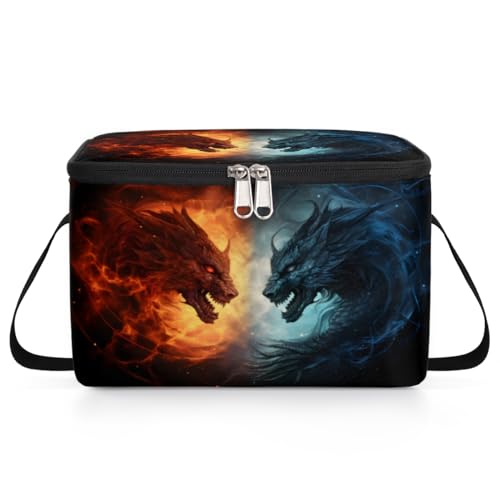 GzLeyigou Fiery Dragon Lunch Bags for Women Men 9 Cans, Hot & Cold Food Delivery Bag Insulated Grocery Bag Insulated Lunch Box Ice Dragon Cooler Bag for Office Work Picnic Beach