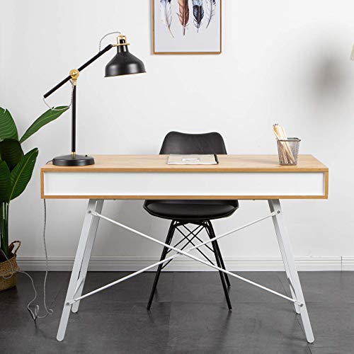 Soges Computer Desk With 2 Drawer,47 Inch White Home Dressing Table,Home Office Desk, Writing Workstation,Laptop Table,White Oak #TOP1