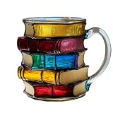 Générique 2025 Nouveau Painted Book Mug, Handmade Coloring Glass Stacked Book Coffee Mugs, Novelty Unique Colorful Books Stack Shaped Coffee Cup Gifts for Books Lovers Readers Librarians Writers