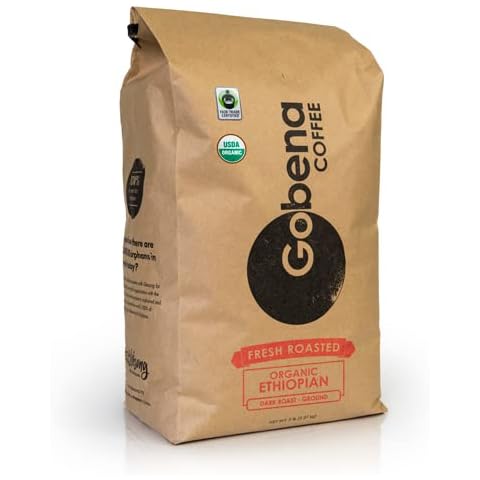 5lb Fair Trade Organic Certified Ethiopian Yirgacheffe Ground Dark Roast Coffee, 100% Arabica Specialty Coffee, 80 ounces, 5 pounds, Bulk Coffee Cover