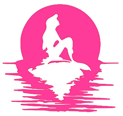 Ariel The Little Mermaid On Rock Full Moon Vinyl Sticker Decals (Pack of 2) for Car Bumper Window Laptop Tablet Phone (4" x 3.7", HOT Pink)