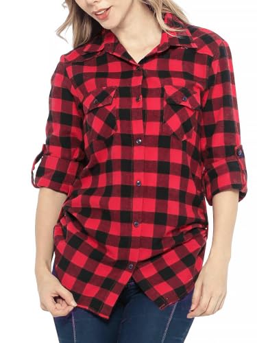Image of Match Women's Long Sleeve Plaid Flannel Shirt #2021