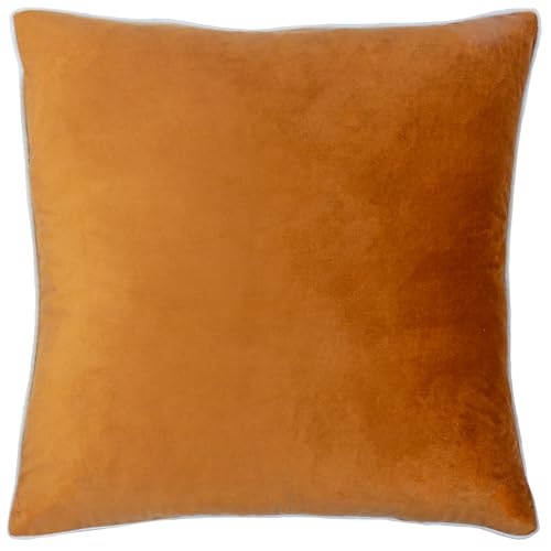 furn. Meridian Cushion Cover – Luxury Contrast Piped Velvet Decorative Case (Ginger/Ecru - 45x45cm)