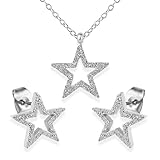 Regalos para Mujer, Conjunto Collar Plata Mujer y Pendientes Mujer Plata con Colgante Estrellas y Cristales, Joyas de Mujer de Plata S925 y Circonitas, Regalos Originales para Mujer