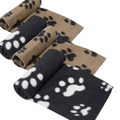 Pack Of 4 Pet Blanket Soft And Comfortable Fleece -Dog Blanket - Small Dog Bed Or Cat Blanket Soft Warm Washable Puppy Blanket With Paw Print (70 X 70cm/28.6' X 27.6') Beige And Black Fleece For Pets