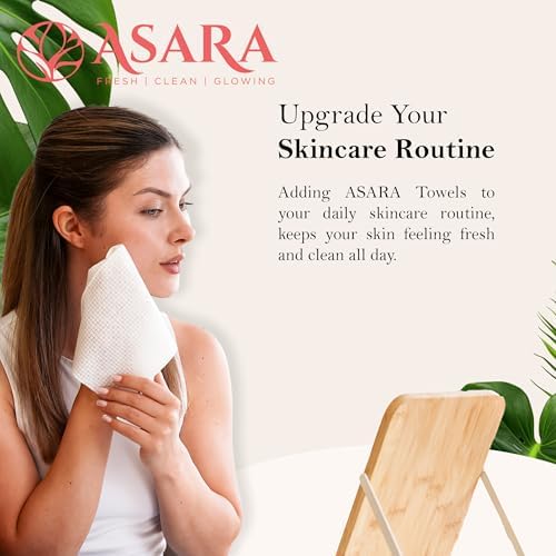 Asara Clean Face Towels 일회용 XL 페이셜 물티슈 | 메이크업 리무버로 물 추가 | 민감한 피부 페이스 타월 | 유기농 비건 생분해성 - 데일리 타월 세척(50개) — 사진 2