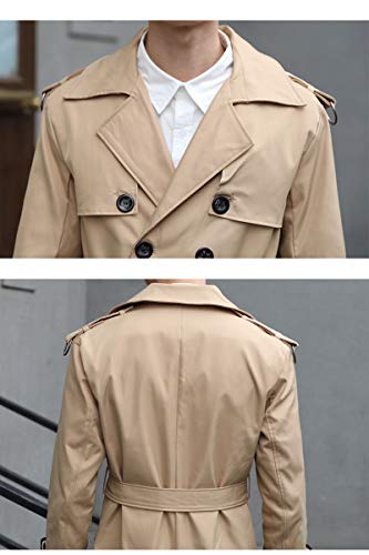 Men's Elegant Over Length Trench Coat Basic Relaxed Fit Double Breasted Jacket Classic Notched Lapel Fleece Lined Plus Size Winter Windbreaker,Khaki,Tag 7Xl(Fits Like Us 4Xl) #TOP4
