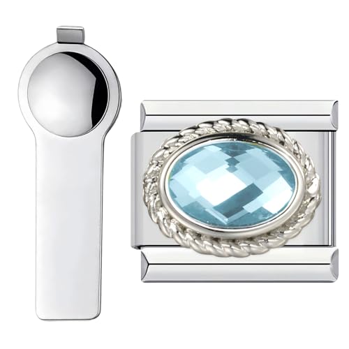 VLYX Personalized Birthstone Series Charm – 9mm Stainless Steel Italian Link Bracelet Accessory with Installation Tool (March)