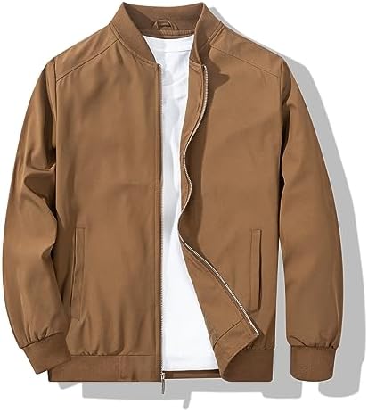XiaoYouYu Men's Bomber Jacket Fashion Stylish Lightweight Windbreaker Spring Fall Casual Jackets for Men Coffee Large