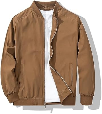 XiaoYouyu Men's Bomber Jacket – Fashionable Lightweight Windbreaker for Spring & Fall, Coffee Large