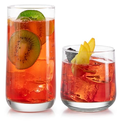 Libbey Ascent Tumbler and Rocks Drinking Glasses Set of 16, Glass Drinking Glasses with Curvature, Versatile Glassware Set for Parties and More by Libbey - Used condition - US$26.10