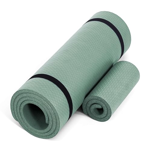 CAP Barbell High Density Exercise Yoga Mat with strap and Knee Pad 71"x24"x1/2" Sage Green