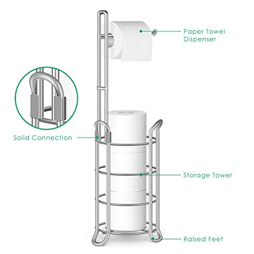 Tomcare Toilet Paper Holder Toilet Paper Stand Free-Standing Toilet Tissue Paper Roll Bathroom Storage Shelf And Dispenser For 3 Spare Rolls Metal Wire Bathroom Accessories Storage Organizer #TOP3