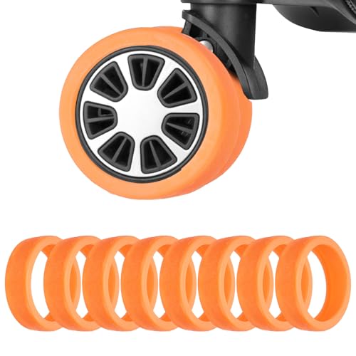 Image of 8Pack Luggage Wheel Protection Cover, Wear Resistant Anti Noise Silicone Protector Cover for 1.96-2.95 inch Spinner Wheel for Suitcases Chair Caster Travel, Orange