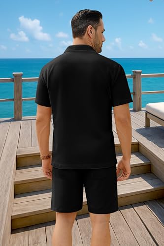 GINGTTO Men's Summer Beach Outfits 2 Piece Short Sleeve Shirts and Shorts Vacation Sets4