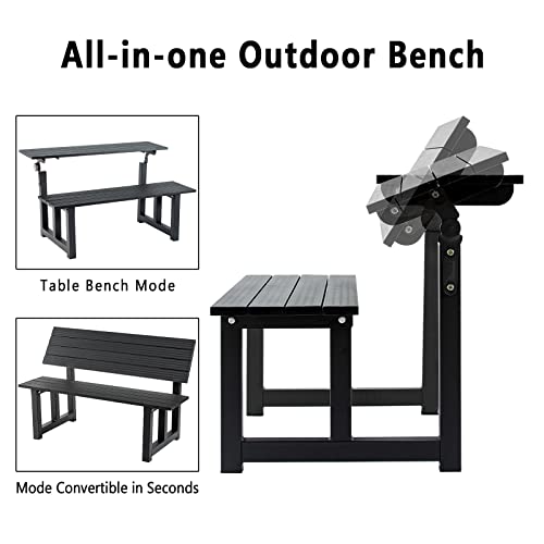 Tecspace Aluminum Outdoor Convertible Bench Black, Total 400 Lbs Load Capacity Bench Light Weight, All-In-One Table&Bench, Multi-Functional Outdoor Bench/Work Table For Park Garden,Patio And Lounge #TOP4