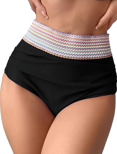 ZAFUL Womens High Waisted Swim Shorts Sporty Color Block Boyshort Bathing Suit Bottoms for Beach Pool Surf