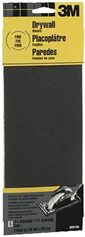 Hojas de lija para paneles de yeso 3M 9091NA, grano fino, 4,1875 x 11,25 pulgadas, 5 hojas