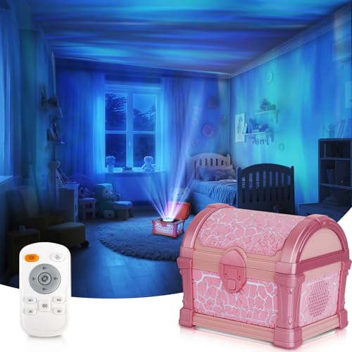 Veilleuse rose coffre au trésor projecteur aurore boréale 7 couleurs pour chambre enfant