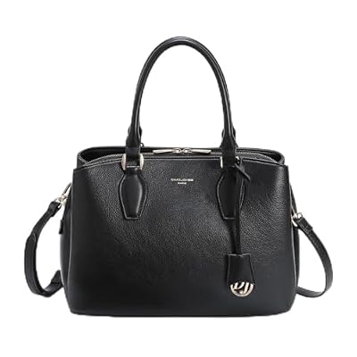 David Jones - Borsa a Mano Donna - Borsa a Tracolla Spalla Simil Pelle PU - Molti Scomparti e Tasche - Città Lavoro Elegante Classico Quotidiana - Nero