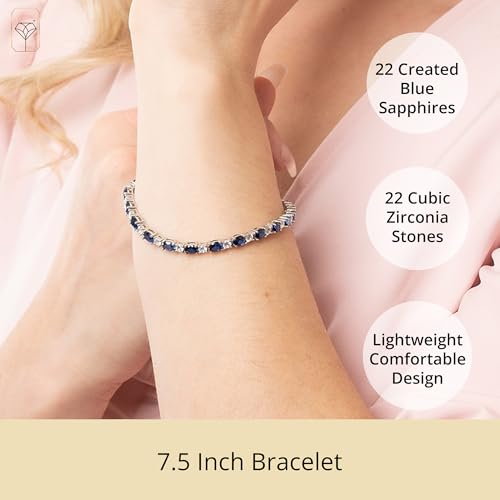 925 Sterling Silver Created Blue Sapphire Tennis Bracelet | Anti-Tarnishing and Hypoallergenic Sterling Silver Bracelet for Women by MAX + STONE3
