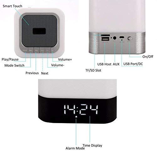 Foreita Bluetooth Speaker Night Light - Touch Control Bedside Lamp Portable Wireless Mp3 Player Alarm Clock - Multicolor Dimmable Changing Led Table Lamp For Bedroom #TOP3