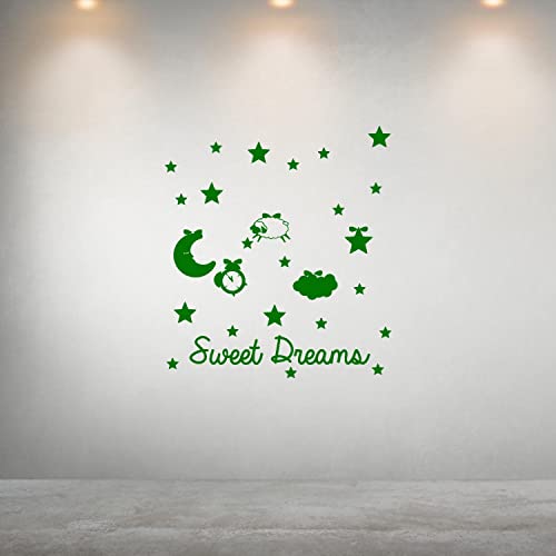 Wall Sticker-Sweet Dreams Bedroom Nursery-Wall Decal Stars Sheep-Nursery Child Room Wall Stickers Decor-Removable Wall Decals-0-152Bgn03Ch-11X12.7 In #TOP1