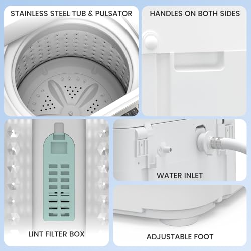 Image of Zynkez 14 lbs Portable Washing Machine, Fully Automatic Portable Washer with 10 Programs, 3 Water Levels, Drain Pump, Small Washer and Spin Dryer Combo for Apartment, RV, Dorm