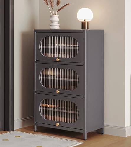 Zapatero con 3 puertas a presión, organizador de almacenamiento de muebles de acero al carbono, estante de entrada laminados extraíbles, armario independiente para interiores y exteriores