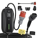 dé Mobile Wallbox/Ladestation 11kW [3-phasig|5,5m|6-16A] mit Einstellbarer Ladeleistung, Ladekabel...