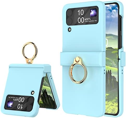 Compatible with Galaxy Z Flip 4 Case with Hinge Protection & Ring Kickstand,Slim and Thin Protective Case Cover for Samsung Z Flip 4 5G (Blue)